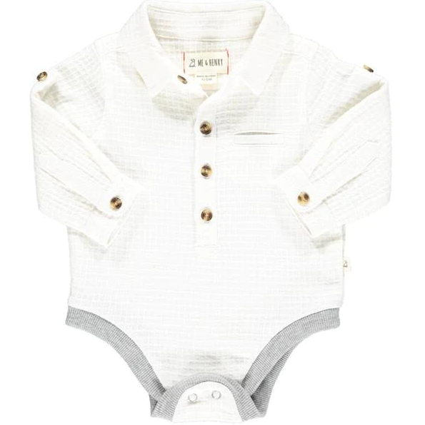 Me & Henry White Waffle Woven Onesie 12-18m