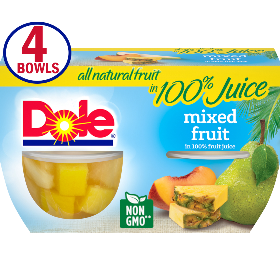 Dole 100% Juice Mixed Fruit Cups 4ct